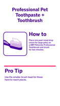 Load image into Gallery viewer, Instructions for using petsmile Professional Cat Toothpaste Rotisserie Chicken Small & Cat Toothbrush: follow illustrated guide, use a pearl-sized drop, brush for two minutes, and use the smaller head to target hard-to-reach plaque and tartar.