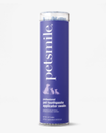 Load image into Gallery viewer, A clear cylinder with a purple petsmile label holds Professional Toothpaste Applicator Swabs for pet dental care, featuring dog and cat silhouettes and white text about the product.

