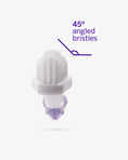 Load image into Gallery viewer, Close-up of the petsmile Professional Pet Toothbrush featuring a patented 45° dual-ended brush head with DuPont® soft nylon bristles, diagrammed and labeled to highlight its 45° angle for better pet oral health on a white background.

