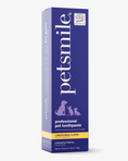 Load image into Gallery viewer, A tall, purple rectangular box of petsmile Professional Toothpaste London Broil (4.2 oz/119 g) and Professional Pet Toothbrush features dog and cat silhouettes, calprox formula, VOHC acceptance, and “London Broil Flavor” label.
