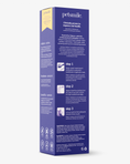 Load image into Gallery viewer, A purple box for petsmile’s Professional Toothpaste London Broil Large & Professional Pet Toothbrush highlights dental care benefits, calprox formula, icons, ingredients, VOHC certification, with a yellow section at the top left corner.
