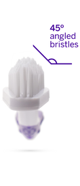 Load image into Gallery viewer, The petsmile Professional Pet Toothbrush features a white brush head with bristles angled at 45°, highlighted in purple, paired with Professional Toothpaste London Broil Large for enhanced dental care and cleaning.

