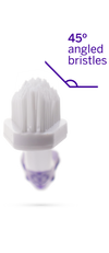 The petsmile Professional Pet Toothbrush features a white brush head with bristles angled at 45°, highlighted in purple, paired with Professional Toothpaste London Broil Large for enhanced dental care and cleaning.