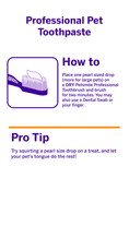 Load image into Gallery viewer, Instructional poster for petsmile Professional Pet Toothpaste - Say Cheese - Large. Features a toothbrush with paste, usage directions, and a tip: put paste on a treat to help reduce plaque and tartar. Displayed in purple and orange text.
