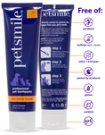 Load image into Gallery viewer, Two tubes of Petsmile Professional Dog Toothpaste Say Cheese Large with a toothbrush are shown. Icons list that this veterinary dental care toothpaste is free of parabens, sulfates, silica, animal by-products, gluten, sorbitol, and BPA.
