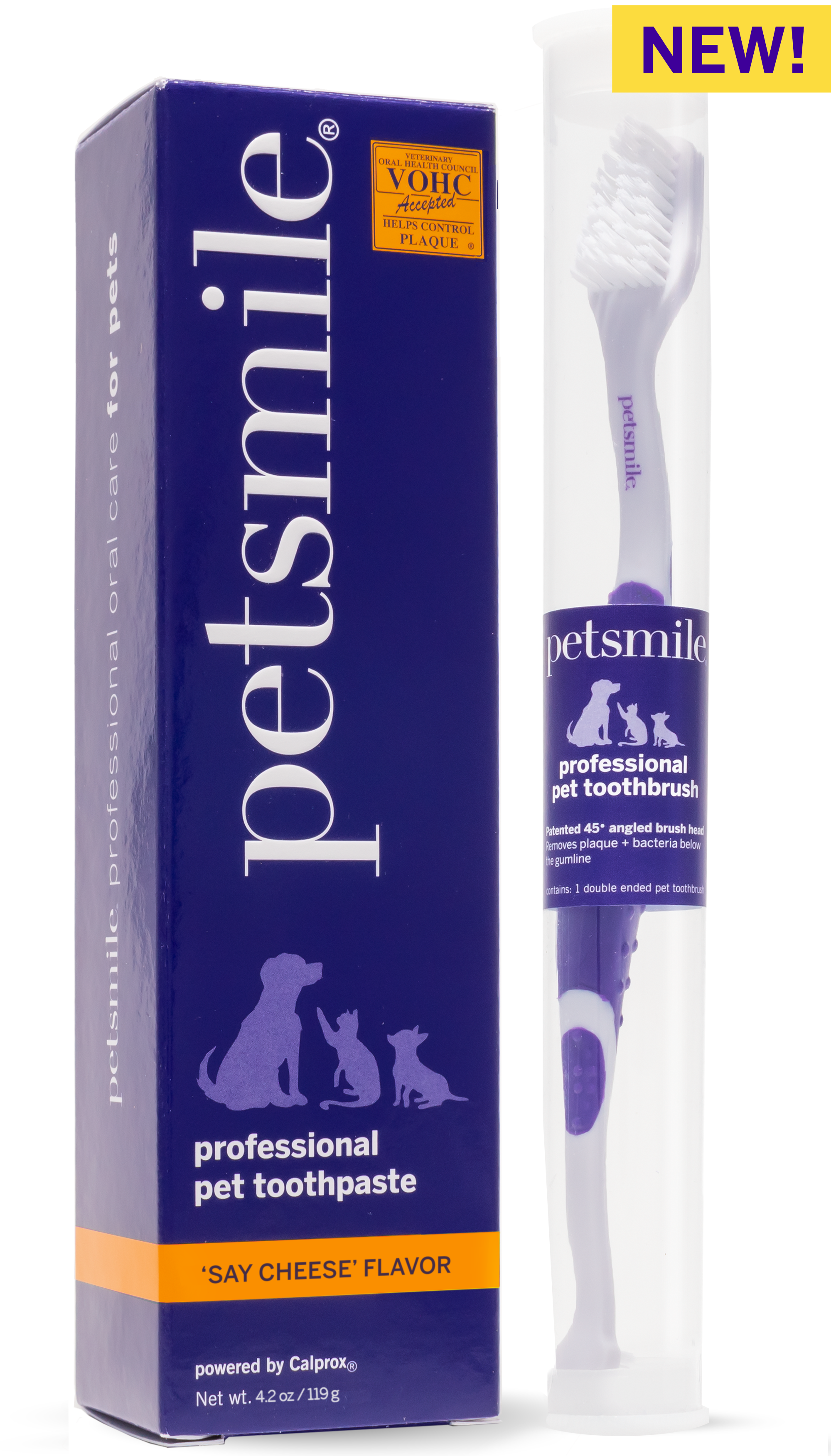 Large tube of purple petsmile toothpaste , petsmile professional toothpaste with cheese flavor , Professional-grade brush and toothpaste combo , Large toothbrush and toothpaste in cheese flavor , petsmile dental care for professional results