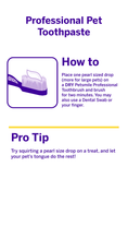 Load image into Gallery viewer, Instructions for using petsmile Professional Pet Toothpaste - London Broil Flavor (Large), showing a toothbrush with Calprox® formula, plus tips for brushing your pet’s teeth or using treats to help prevent dental disease and keep gums healthy.
